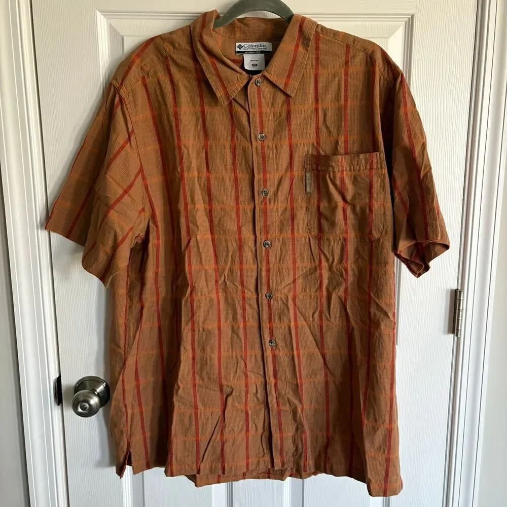Columbia Plaid Short Sleeve Button Up Brown Red XXL